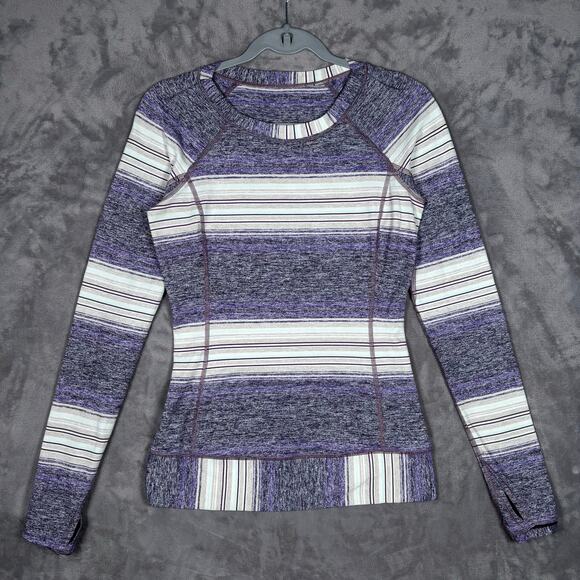 Lululemon Race Your Pace Long Sleeve Osaka Stripe Black Grape Size 4 - Picture 1 of 5